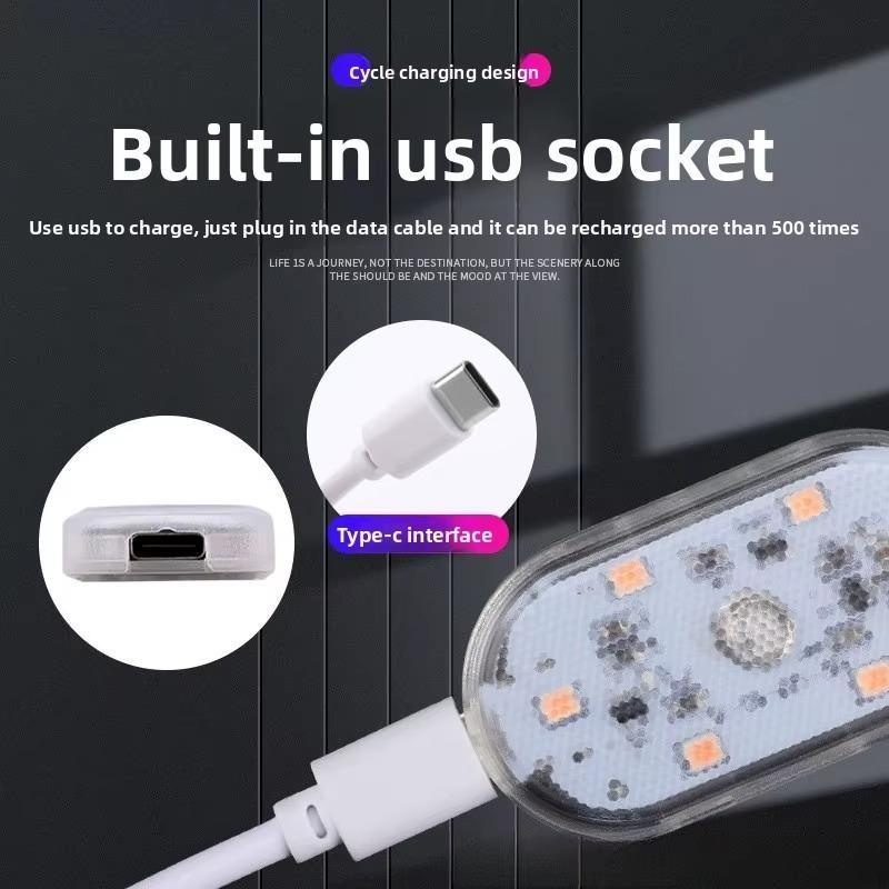 LED Touch Control Light CarRGB Ambient Light WirelessRoof Reading Lamp USB RechargeableEasy Installation for Auto Interior Decor