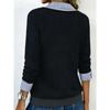 Damen S Langarm V-Ausschnitt Gestreiftes Patchwork T-Shirt Stricktop Freizeitkleidung