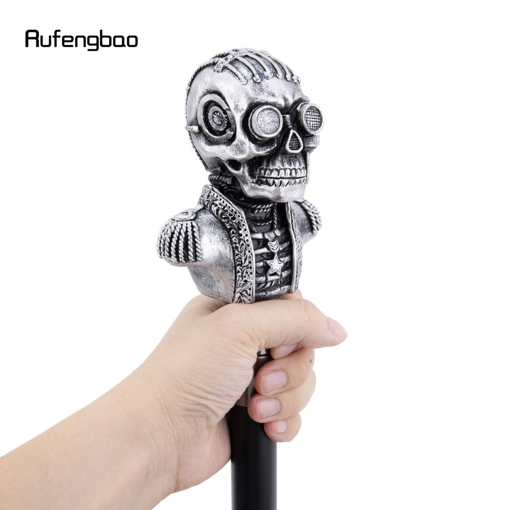Silver Resin Skull Head Walking Cane Fashion Decorative Steel Stick Gentleman Elegant Cosplay Cane Knob Crosier 92cm