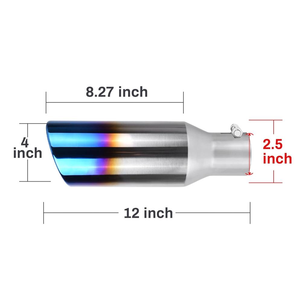 2.5 Inlet Exhaust Tips 2.5 To 4 Inch Exhaust Tip 12" Long Stainless Steel Universal Exhaust Tail Tip for 2.5" Outside Tailpipe