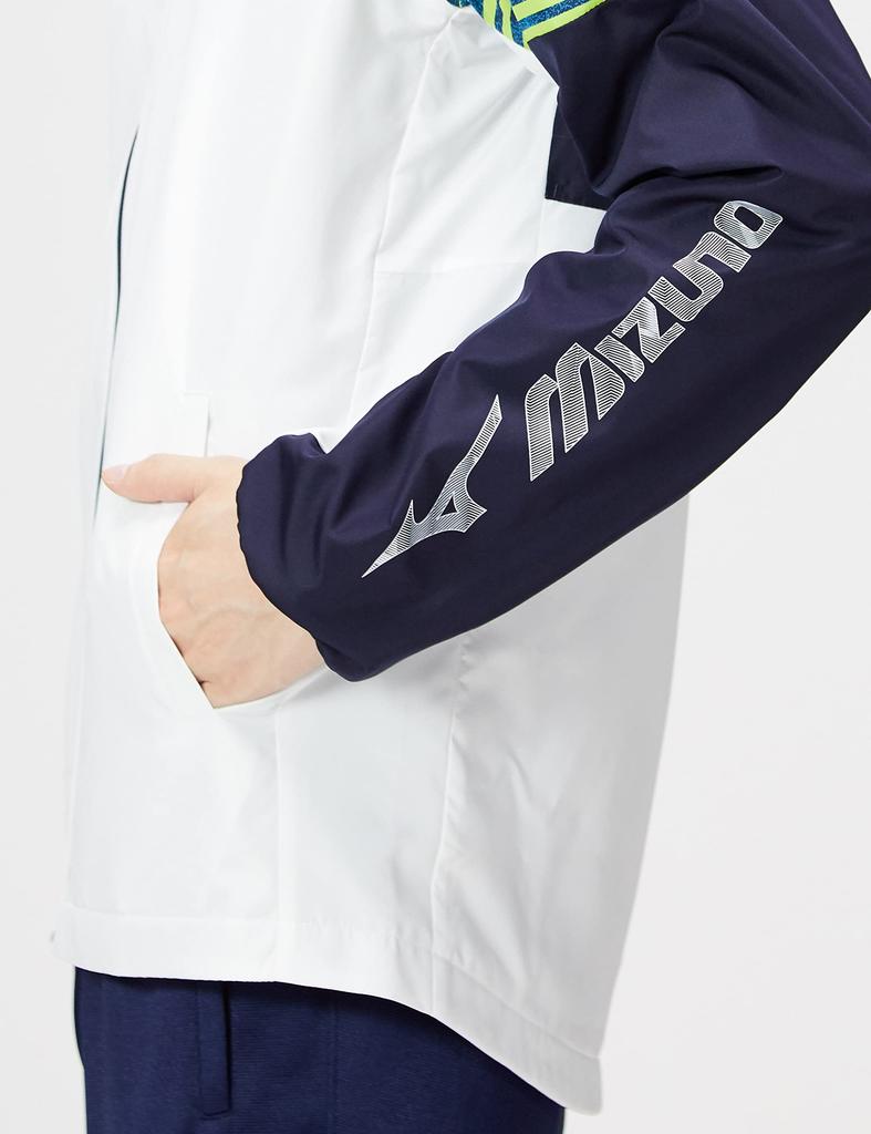 Mizuno Breath Thermo Warmer Tennis Dynamotion XL Jacket, Fit, Moisture-Wicking, Heat-Generating, Water-Repellent, Windproof, White/Navy, 62JE2520,
