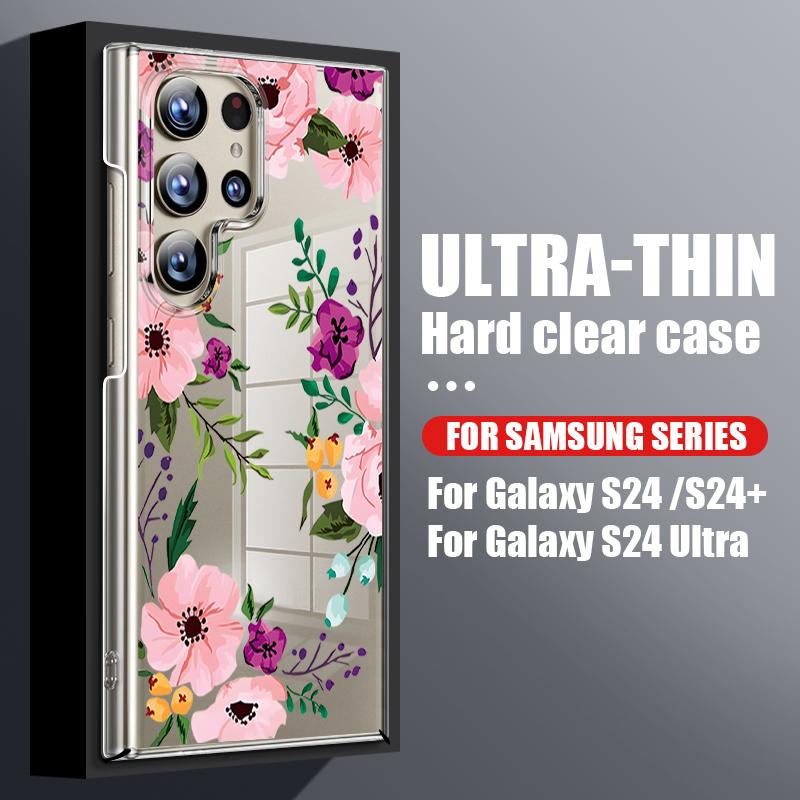 

Цветочный принт Прозрачный тонкий жесткий чехол из ПК для Samsung S25 Ultra S24 FE S23 S22 A16 A55 A35 A15 Прозрачный противоударный защитный чехол для телефона Samsung S25