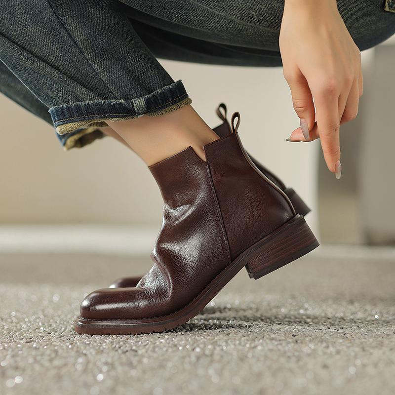 Fashion 2025 Autumn Women Shoes Genuine Leather Chelsea Boots Retro Women Boots Winter Ankle Boots Chunky Western Boots  ladies shoes