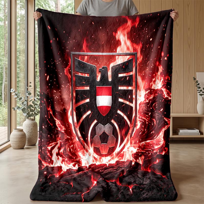 Austria Football Printed Flannel Blanket Skin Friendly Warm Decorative Throw for Indoor Couch Bed Daily Use
