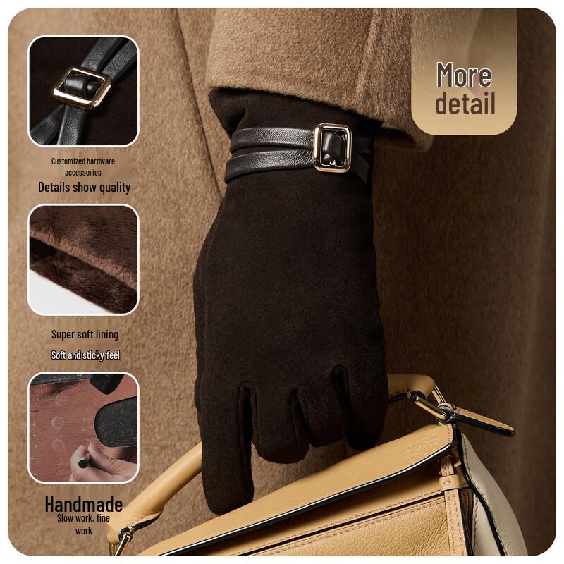 JIUMU Women's Warm Sheepskin Leather Gloves