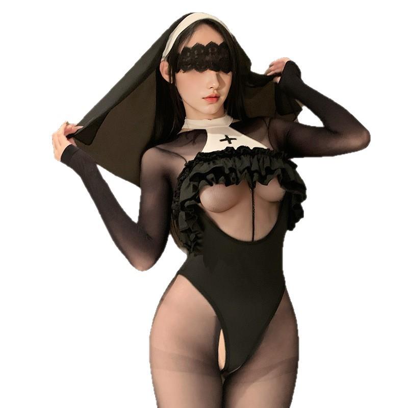 Καθαρή επιθυμία σέξι παιχνιδιάρα κοπέλα κρυφά κουμπιά ανοιχτός καβάλος ελεύθερο συνδεδεμένο σέξι καλόγρια κοίλο Β