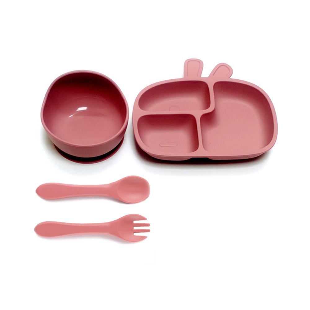 4pcs Infant PlateInfant BowlSuction CupSilicone CompartmentFeeding ToolsSet of Drop-proof plus Scald-proof Tableware