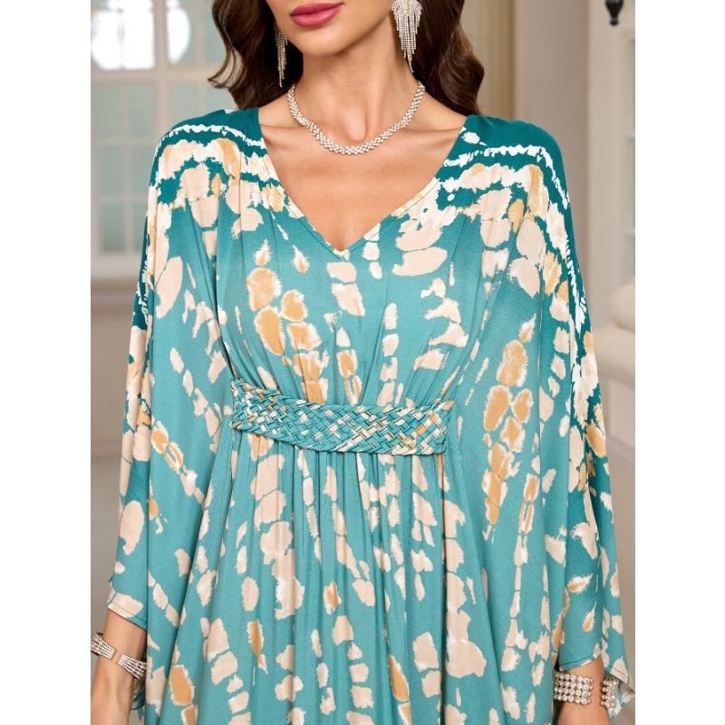 Vestidos casuales holgados con escote en V y manga larga con estampado geométrico de moda para mujer primavera otoño