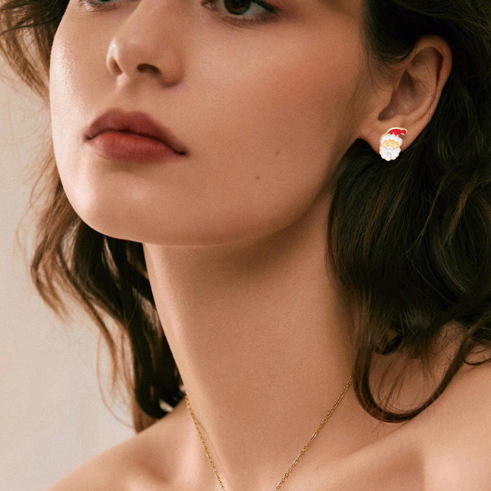 6-częściowy zestaw modnych i prostych kolczyków damskich, zestaw z serii świątecznej, kolczyki z wzorem Świętego Mikołaja, choinki, płatka śniegu