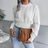 Autumn and Winter Crew Neck Pullover Women Short Sweater Slim Fit Fashion Twist Bottoming Knitted Top Solid Color Long Sleeve Casual Simple Clothing