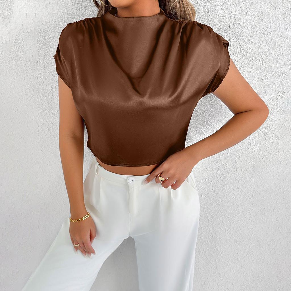 Summer Satin Shirts Fashionable Solid Color High-end Short Sleeved Women's Blouses & Shirts