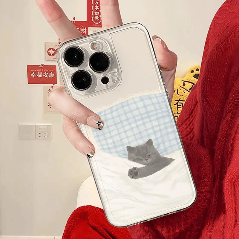 Cartoon sleeping cat and dog iPhone17Promax mobile phone case cute for Apple 16promax space case 15