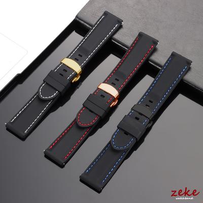 Butterfly Clasp Stitching Sports Silicone Watch Band 18mm 20mm 22mm 24mm Thick Rubber Strap Men's Waterproof Universal Wristband