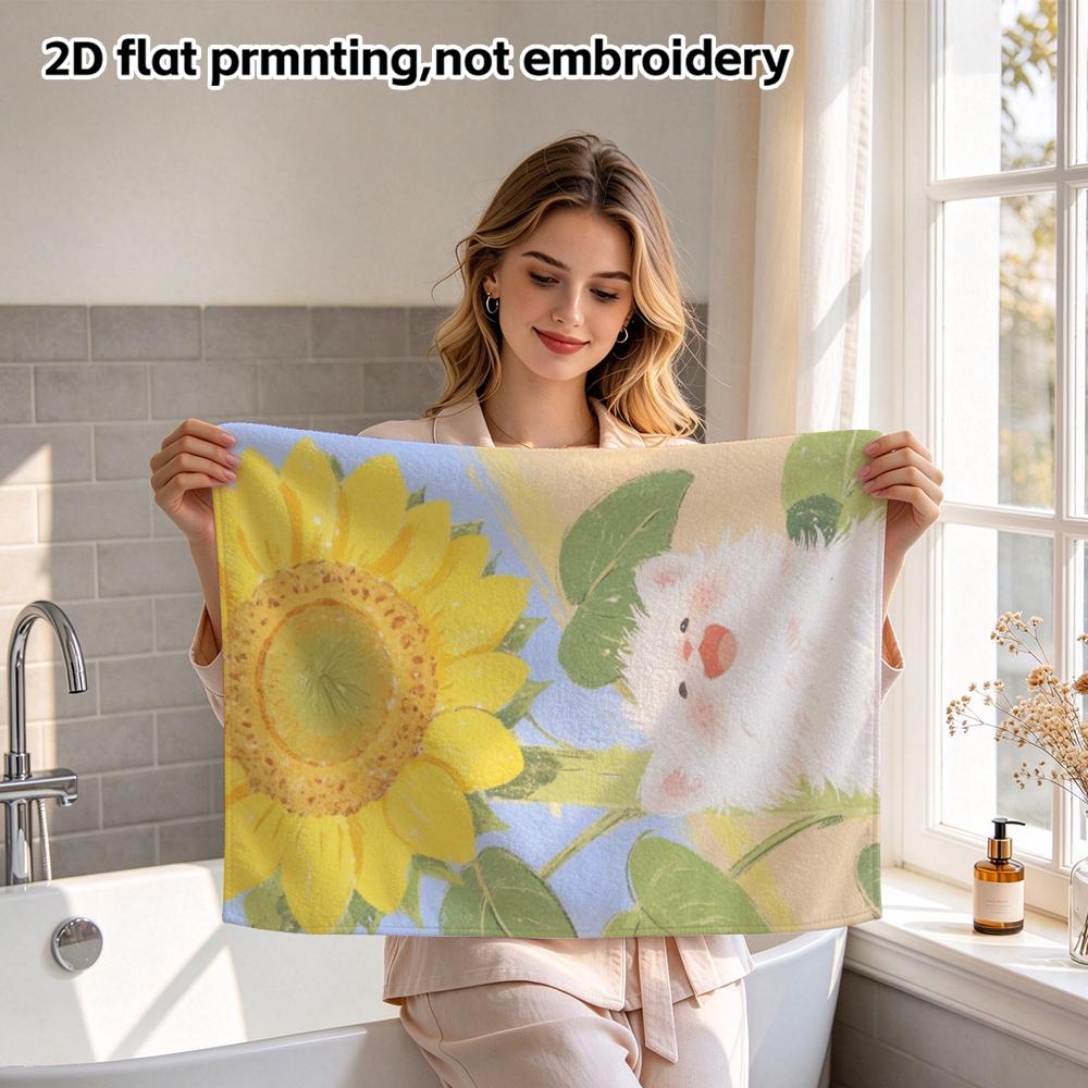Smiling Cat Sunflower Hand Towel, Super Absorbent Bathroom Towel