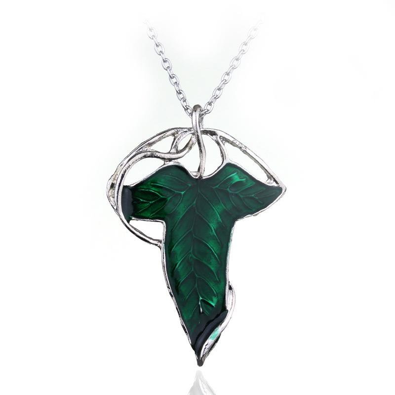 

Yilianshitai Tree Leaf Hobbit Necklace Pendant Green Leaf Design Alloy Material Geometric Style