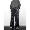 JYL Men's Wide-Leg Jeans Niche Lightning Embroidered Spring American Street Denim