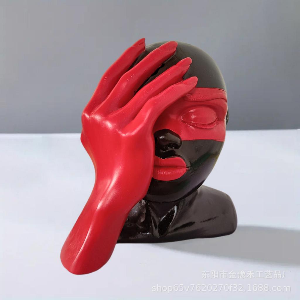 Modern Black Woman With Red Hands Statue Abstract Decoration Resin Ornaments