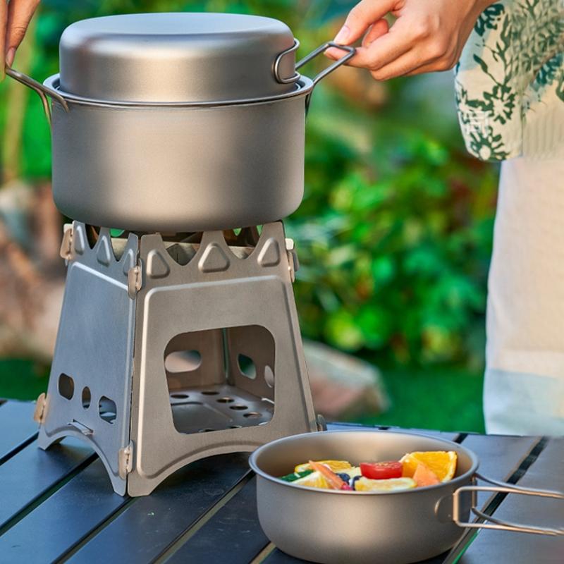 Garnek z czystego tytanu, Składany lekki garnek na wędrówki, Zestaw naczyń kempingowych, Przenośny zestaw garnka do zup i patelni na pikniki