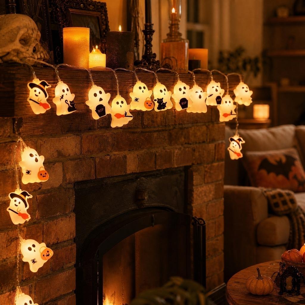 Halloween Decorative String Lights Ghost Pumpkin Witch Design for Outdoor Scene Setup Holiday Lighting Battery Operated