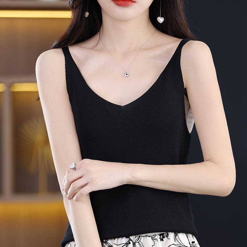 Dámské tílko MODERNÍ NOVINKA SAGA Letní Pletené tričko Základní trička bez rukávů Vesta Spodní prádlo Pletený Top Dámský výstřih do V