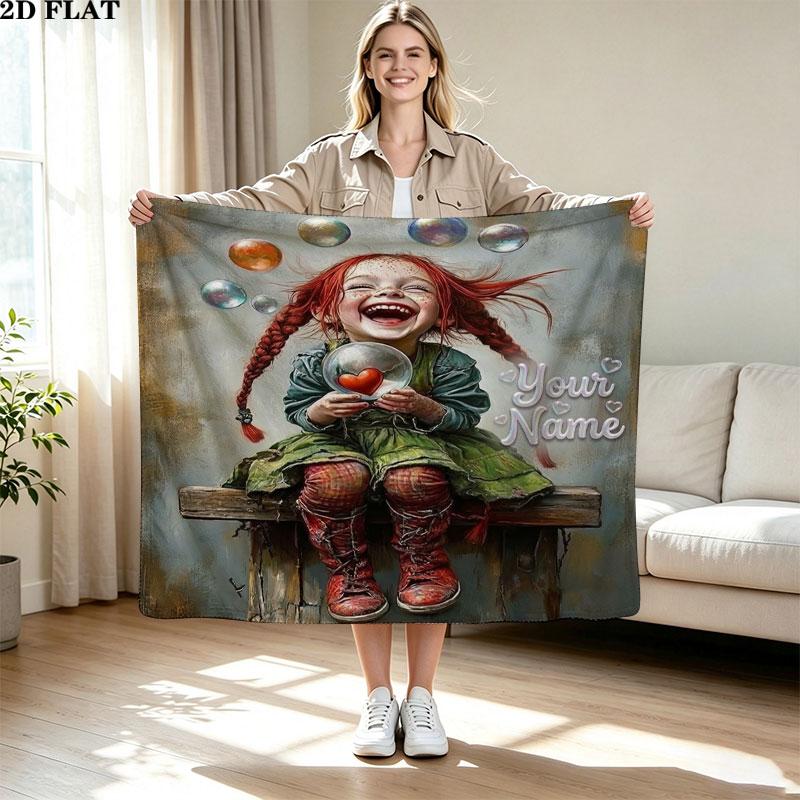 1PC Pippi Longstocking Custom Name Patterned Flannel Blanket Suitable For All Seasons for Home Decor Warmth and Comfort Gifts Holiday Present