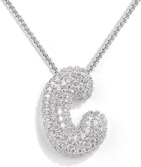 Cz Zircon Fat Initial A-Z Letters Balloon Bubble Pendant Necklace For Women Men Stainless Steel Box Chain Hip Hop Iced Jewelry