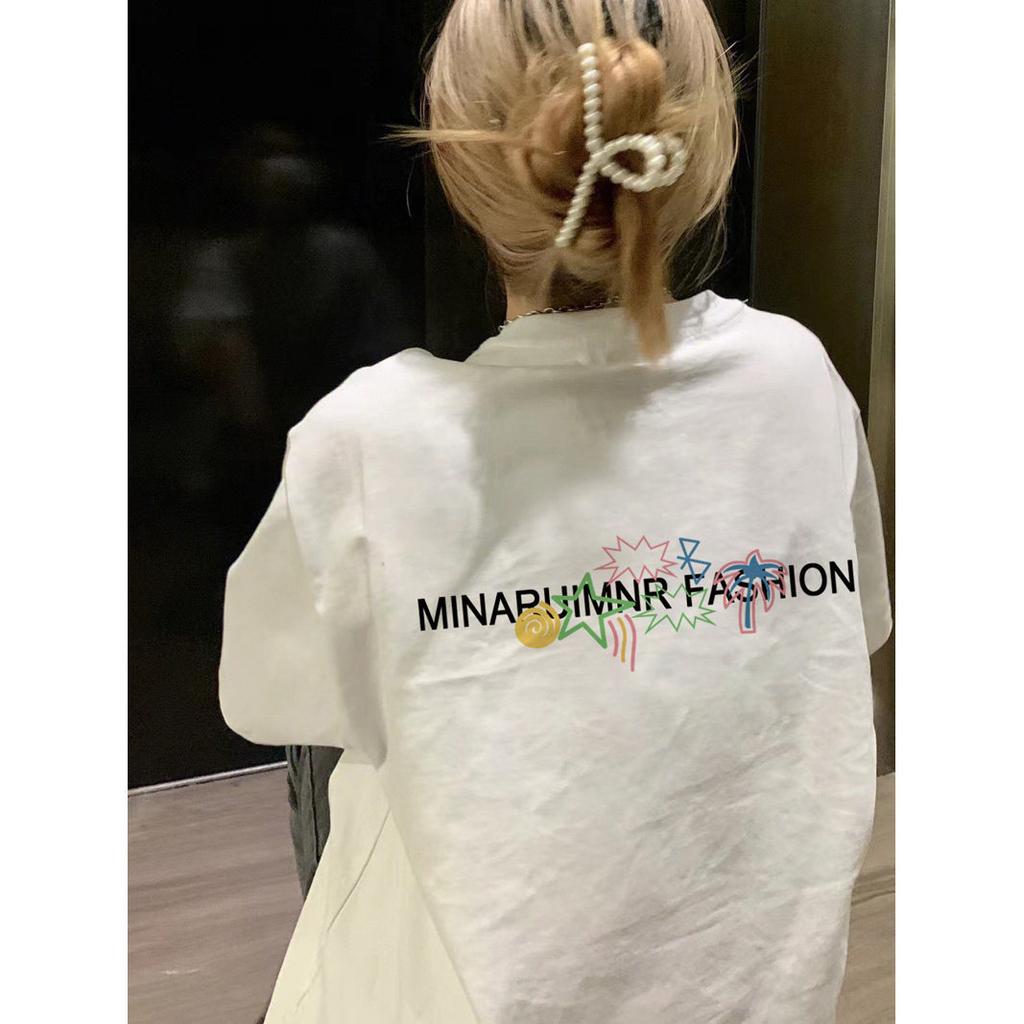 pure cotton white short-sleeved t-shirt women's summer new loose large size fat mm design sense niche couple half-sleeved top