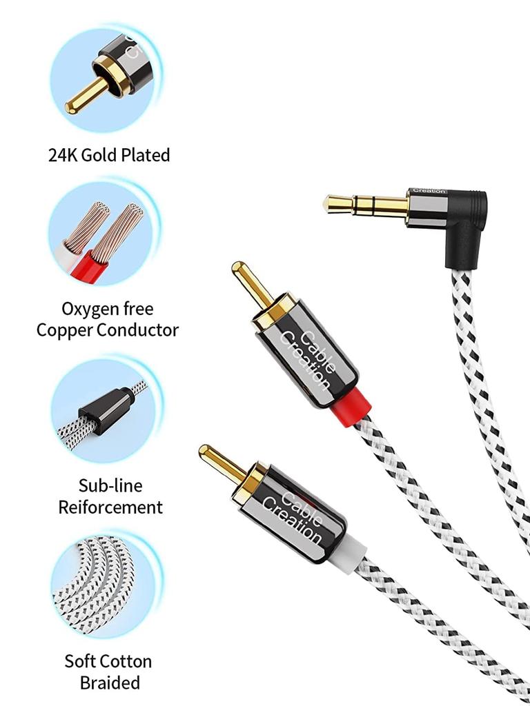 Cablecreation naar RCA Stereo Audio Conversiekabel Compatibel met 3,5 mm Y-Splitter Kabel, Smartphones/MP3-spelers/Luidsprekers/Tablets/Home