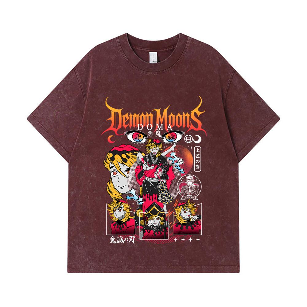 275 GSM Washed T-shirts 100% Cotton Demon Slayer V32 Doma Print Unisex Heavy Cotton T Shirt