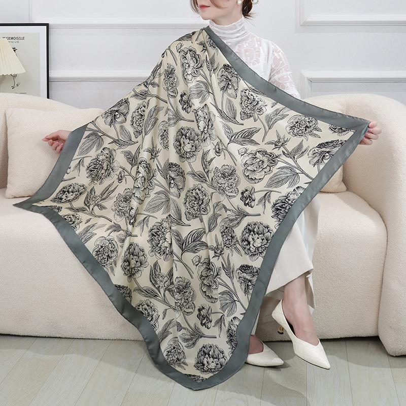 New Summer Large 110Cm Square Scarves Women Fashion Silk Scarf Foulard 45Inch Office Ladies Shawl Bandanna Muslim Hijab