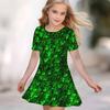 Girls 3D Print Dresses Kids Girl Party Short Sleeve Princess Dress Tank 3D  Clover  Print Dress