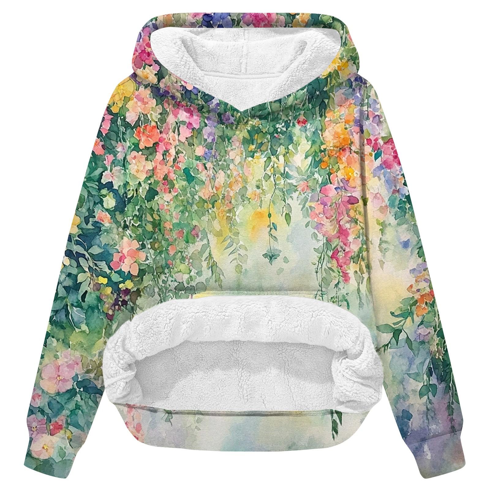 Женская зимняя повседневная модная толстовка с круглым вырезом и длинным рукавом из бархата с утолщенным капюшоном L армия зеленый