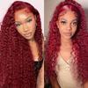 Fashion Front Lace Wine Red Wig Hot Selling Small Coiled Tube Afro Long Curly Wig Wig