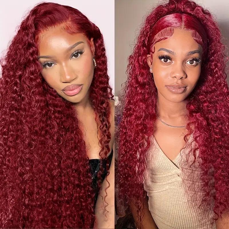 Fashion Front Lace Wine Red Wig Hot Selling Small Coiled Tube Afro Long Curly Wig Wig