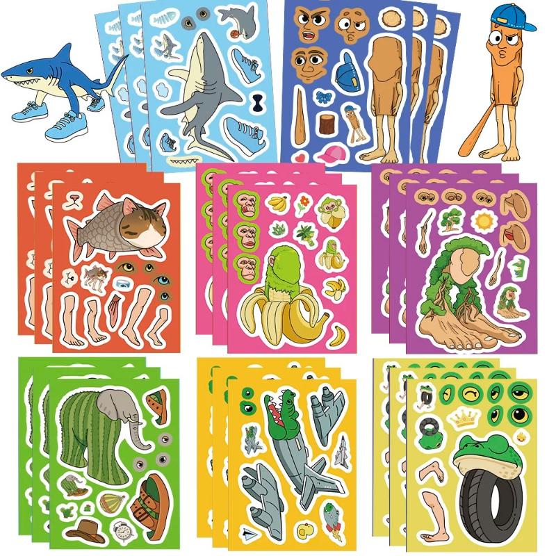 1-6 set Sticker Italiani Brainrot Tung Tung Sahur Telalaero Telala Squalo Sticker Divertenti Fai una Faccia Gioco Interattivo Regalo di Compleanno