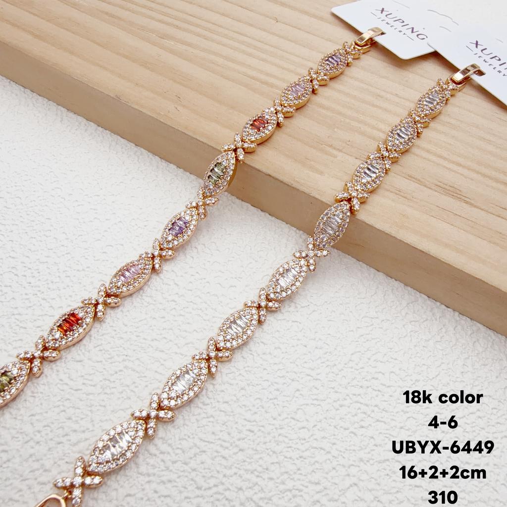 XUPING Jewelry Iced Out Synthetic CZ Colorful Gemstone Artificial Stone Clasp Gold Color Plated Pink Women Heart Tennis Bracelet
