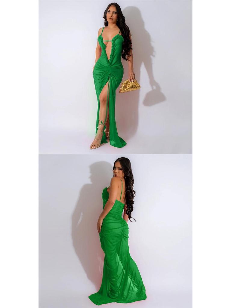 Sexy durchsichtiges Netzkleid mit hohem Schlitz für Damen