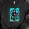Cyberpunk Female Cyborg Tee | Sci-Fi Comic Shirt with Futuristic Blue Hair & Neon Pink Highlights | Unisex 4K Resolution Fashion