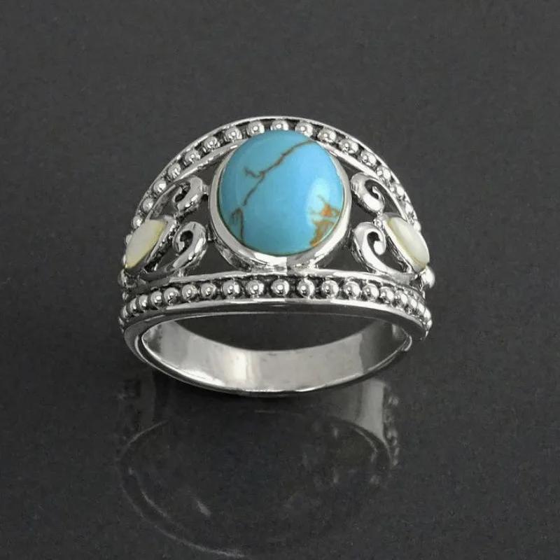 Turquoise Ring Hot Sale Fashion Simple Alloy Inlaid Gemstone Jewelry Women