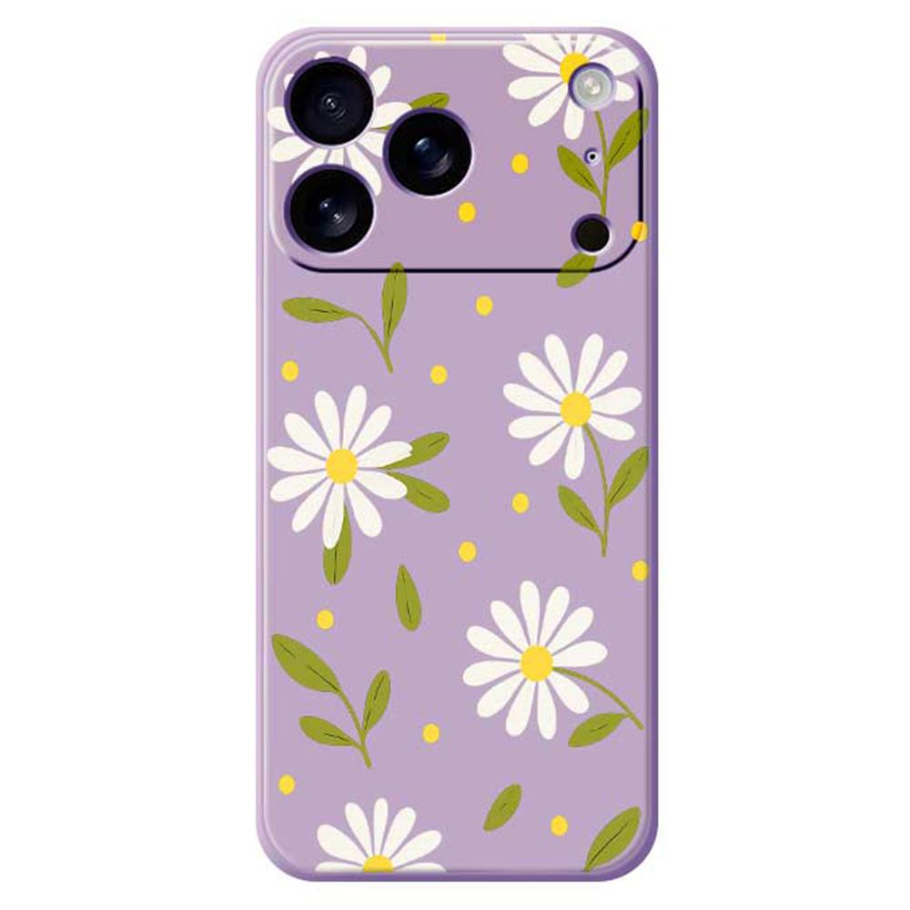For iPhone 17 Pro Case White Flowers Green Leaves Pattern Printing Straight Edge TPU Phone Back Cover