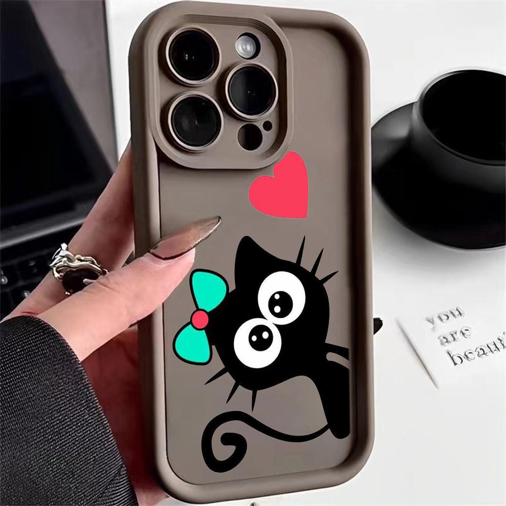 LZ11 cat Cute art design Silicone Phone Case for iPhone 11 13 14 15 16 Pro Max 7 8 16 Plus 12 mini XS Max XR Shockproof Back Cover