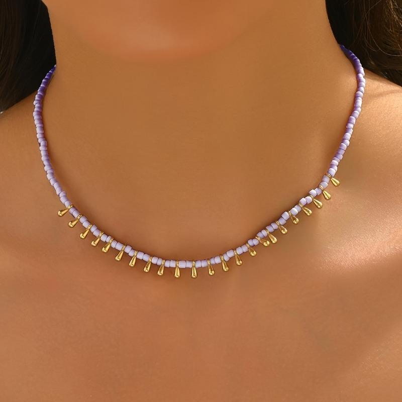 Simple Bohemian Style Water Drop Beaded Choker Clavicle Necklace for Women, Suitable for Daily Wear