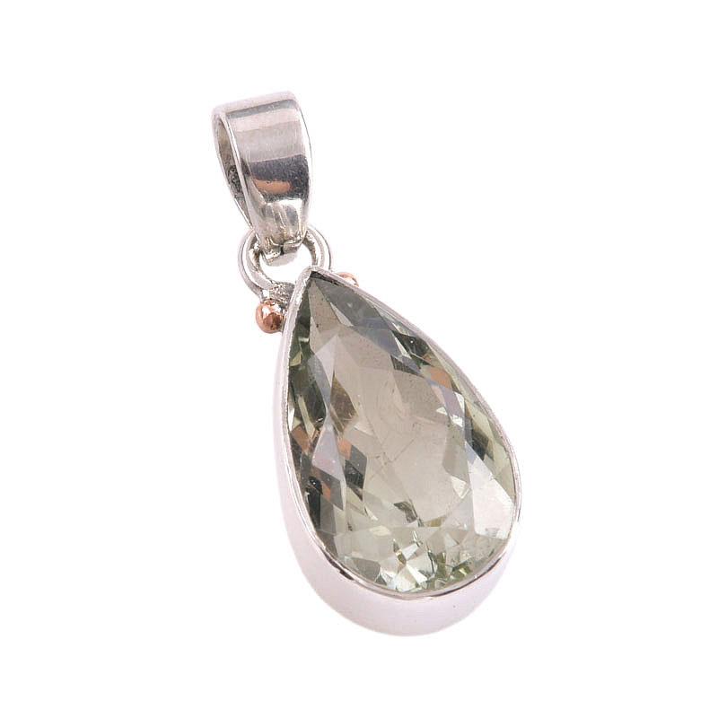 Natürlicher Grüner Amethyst Edelstein 925 Massiv Sterlingsilber Anhänger 1.50" n5b40