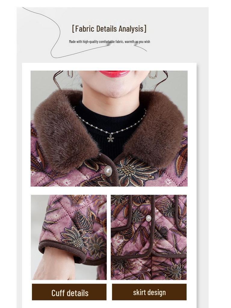 Chic Winter Cotton Outfit: Velvet-Lined Jacket & Pants Set for Middle-Aged and Elderly Women
