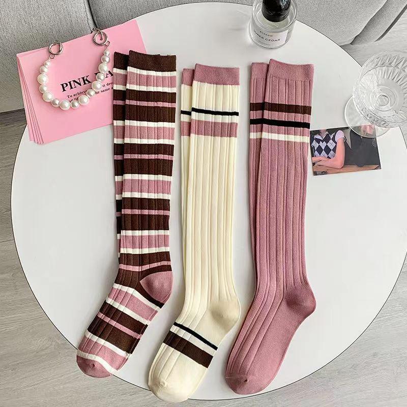 Damen Süße Strümpfe Kniehoch Bunt Gestreift Lange Socken Dünn Sommer Für Dame Mädchen Studenten Socken Schulparty Bequem
