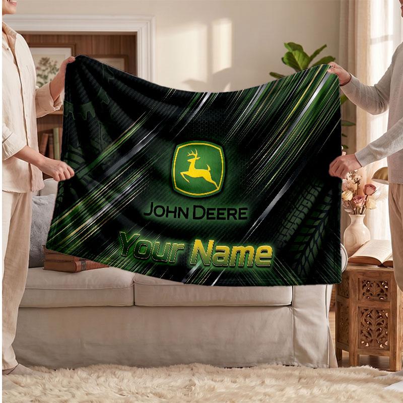 John Deere Flanelldecke, Personalisierter Text mit Namen, Weiche Überwurfdecke, Heimdekoration, Geschenk
