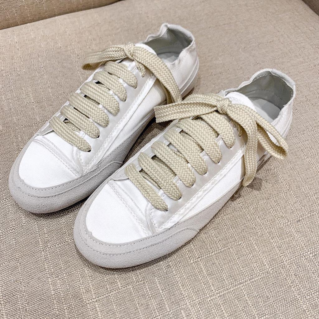 Satin White Flats Shoes Comfortable And Breathable Women New Fashion Canvas Casual Sneakers For Women's Shoes