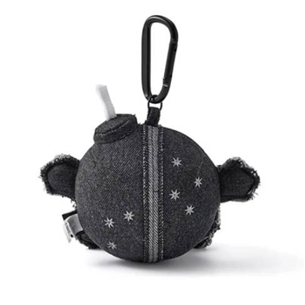 Plush Keychain Soft Fabric Zipper Design Round Shape Embroidered Pattern Portable Bag Charm for Everyday Use
