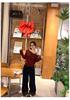 Women's Red Cable Knit Pullover Sweater with Removable Fur Collar for Autumn and Winter Warmth