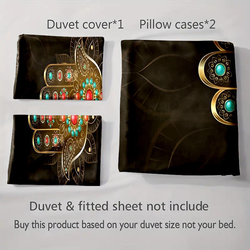 Golden Ornate Hand Bedding Duvet Cover Sets Duvet Covers Pillowcases Gifts (1 * Duvet Cover 2 * Pillowcases, Without Duvet Insert)